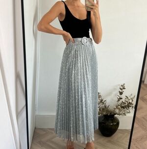 TFNC London Boho Midi Silver Sparkle Skirt UK 6/ US 2 NWT